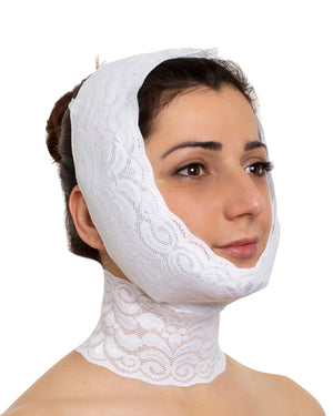 Chin & cheek compression with neck band and cold packs